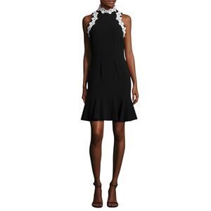 NWOT Shoshanna Ric Rac Black & White Floral Trim Min Dress Women's 6US